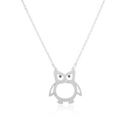 Sterling Silver Owl Necklace with Cubic Zirconias